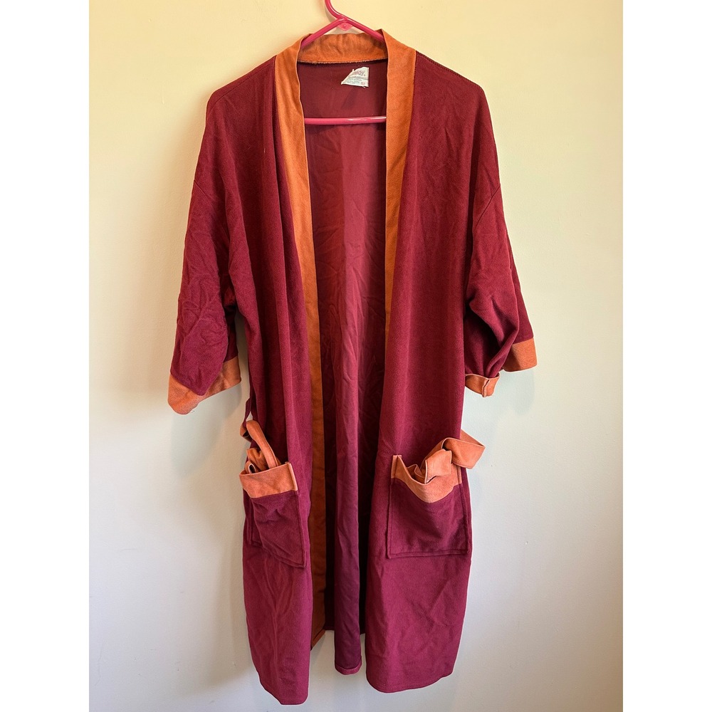 Vintage Pleetway Mens Robe Burgundy Orange Arnel Triacetate One Size Loungewear